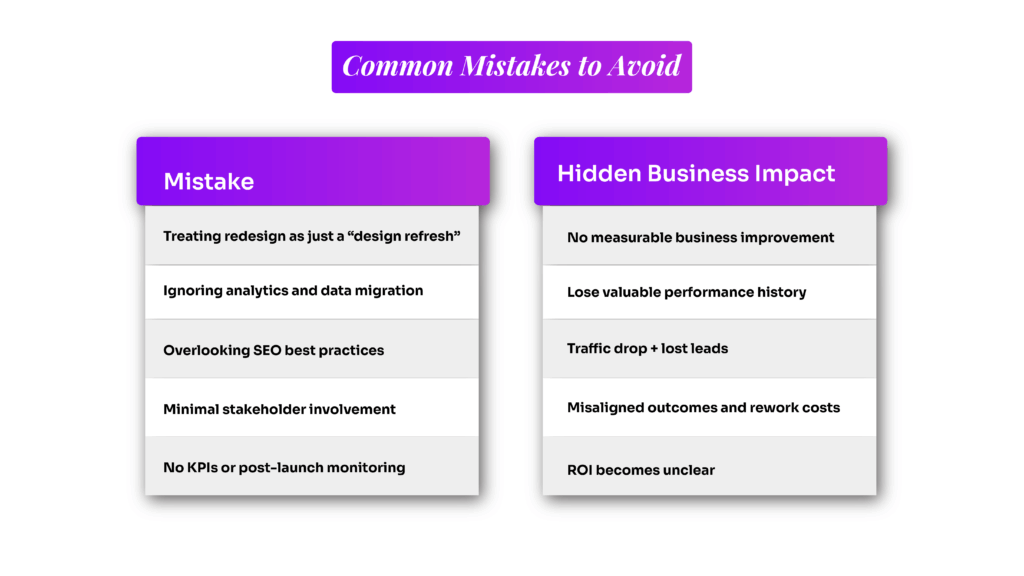 common mistakes in website redesign